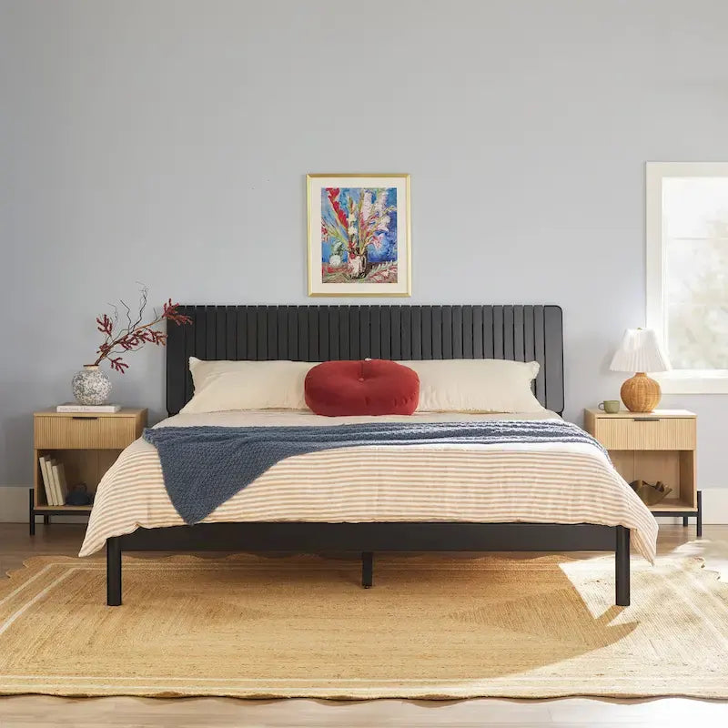 Modern King Bed with Slatted Headboard by Middlebrook Designs
