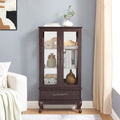 Illuminated Glass Curio Display Cabinet with Adjustable Shelves, Double Doors, and Drawer - Glass Wine Storage Solution