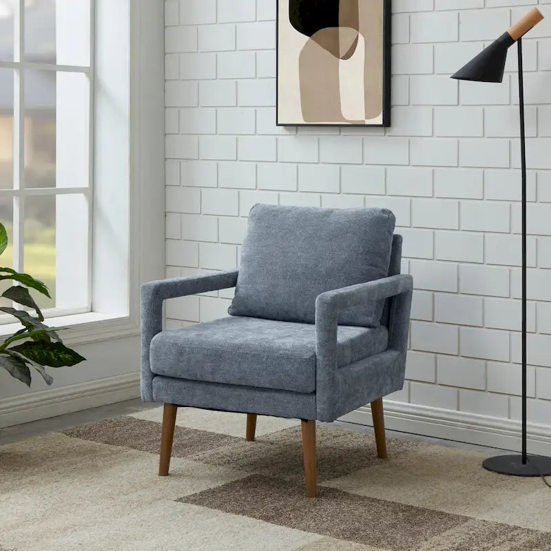 Soft Cushion Blue Chenille Upholstered Armchair - 25.98" Height