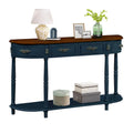52-Inch Half Moon Circular Sofa Table with Open Shelf and Dual Drawers