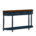 52-Inch Half Moon Circular Sofa Table with Open Shelf and Dual Drawers