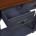 52-Inch Half Moon Circular Sofa Table with Open Shelf and Dual Drawers