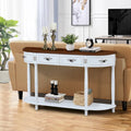 52-Inch Half Moon Circular Sofa Table with Open Shelf and Dual Drawers