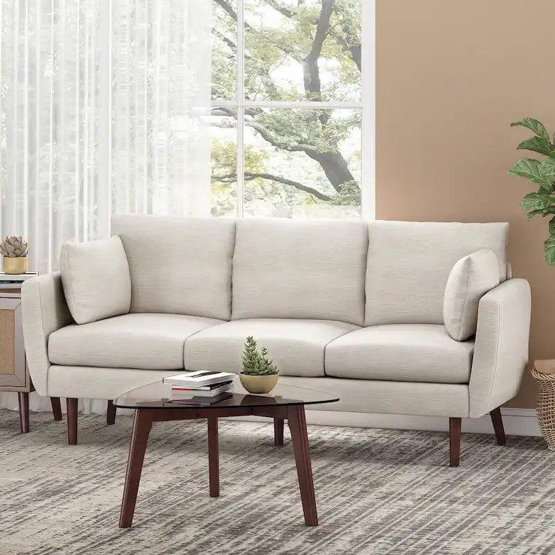 Contemporary 76.5-Inch 3-Seater Sofa with Birchwood Legs and Cushions