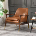 Mid-Century Modern Faux Leather Accent Chair - 29.2", Cushioned Seat, Sturdy Wood Frame, and Brass-Tipped Legs