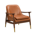 Mid-Century Modern Faux Leather Accent Chair - 29.2", Cushioned Seat, Sturdy Wood Frame, and Brass-Tipped Legs