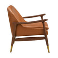 Mid-Century Modern Faux Leather Accent Chair - 29.2", Cushioned Seat, Sturdy Wood Frame, and Brass-Tipped Legs