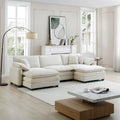 Beige 5-Piece U-Shaped Corduroy Modular Sectional Sofa Set with 2 Ottomans