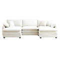Beige 5-Piece U-Shaped Corduroy Modular Sectional Sofa Set with 2 Ottomans
