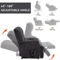 Grey Oversized Chenille Power Lift Recliner with Massage, Heating, and Flat Lay Feature
