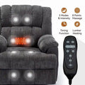 Grey Oversized Chenille Power Lift Recliner with Massage, Heating, and Flat Lay Feature