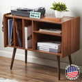 Vinyl Record Player Stand with Built-in Charging Station - Dimensions: 31D x 26W x 15H