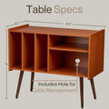Vinyl Record Player Stand with Built-in Charging Station - Dimensions: 31D x 26W x 15H