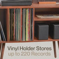 Vinyl Record Player Stand with Built-in Charging Station - Dimensions: 31D x 26W x 15H