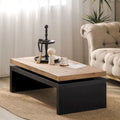 Versatile 2-Tier Coffee Table in Black and Natural Wood for Living Room