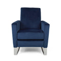 Reki Manual Push Back Recliner Chair - Blue Velvet with Stainless Steel Accents