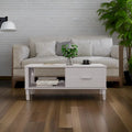 Rectangular White Solid Pine Wood Coffee Table with Storage Drawer