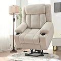 Elevated Recliner Chair for Seniors - Fabric Lift Chair with Extended Footrest, Dual Cup Holders, Side Pockets, and Remote Control