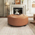 Christopher Knight Home Round Ottoman with Button Tufting in PU Leather
