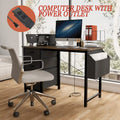 Contemporary Computer Desk with Built-in Charging Station and Versatile Reversible Storage Drawers for Home Office or Study