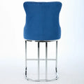 Contemporary Set of 2 Bar Stools with Button-Tufted Back and Studded Trim, Chrome Metal Base - Ideal for Dining Room, Living Room, and Bedroom