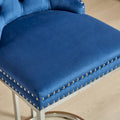 Contemporary Set of 2 Bar Stools with Button-Tufted Back and Studded Trim, Chrome Metal Base - Ideal for Dining Room, Living Room, and Bedroom