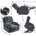 Plush Chenille Power Lift Recliner with Extended Footrest, Lift Assist, Heat & Massage Features, USB/Type C Charging, and Storage