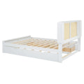 White Queen Size Rattan Bed with Trundle and Dual Storage Drawers