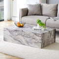 Contemporary Rectangular Coffee Table with Sturdy Base and Imitation Marble Finish for Living Room