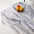 Contemporary Rectangular Coffee Table with Sturdy Base and Imitation Marble Finish for Living Room
