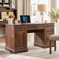 58-Inch Large Office Desk with Drawers and Embossed Texture