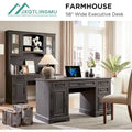 58-Inch Large Office Desk with Drawers and Embossed Texture