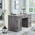 58-Inch Large Office Desk with Drawers and Embossed Texture