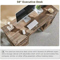 58-Inch Large Office Desk with Drawers and Embossed Texture