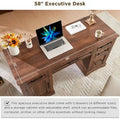 58-Inch Large Office Desk with Drawers and Embossed Texture