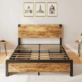 Metal Bed Frame with Wooden Headboard and 4 Storage Drawers