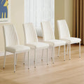 Set of 4 Modern Leather Upholstered Dining Chairs with Vertical Striped Backrest and Metal Legs