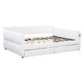 Upholstered Queen Size Daybed Sofa Bed with USB Ports and 2 Drawers - Vertical Stripes Recliner Loveseat Chaise Lounge