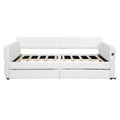 Upholstered Queen Size Daybed Sofa Bed with USB Ports and 2 Drawers - Vertical Stripes Recliner Loveseat Chaise Lounge
