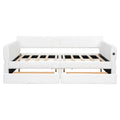 Upholstered Queen Size Daybed Sofa Bed with USB Ports and 2 Drawers - Vertical Stripes Recliner Loveseat Chaise Lounge