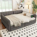 Upholstered Queen Size Daybed Sofa Bed with USB Ports and 2 Drawers - Vertical Stripes Recliner Loveseat Chaise Lounge