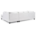 111 White Reversible Faux Leather 4-Seater Sectional Sofa with Throw Pillows