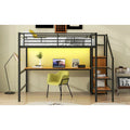 Complete Loft Bed Set with Desk, Storage Staircase, Compact Wardrobe, and LED Lighting