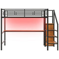 Complete Loft Bed Set with Desk, Storage Staircase, Compact Wardrobe, and LED Lighting