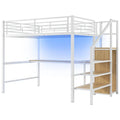 Complete Loft Bed Set with Desk, Storage Staircase, Compact Wardrobe, and LED Lighting