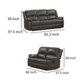 Gray Leather Lizzy Sofa and Loveseat Set with Manual Reclining and Solid Wood Frame