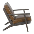 Handcrafted Amber Accent Chair with Slatted Mango Wood, Buffalo Leather Cushions, and Angled Legs