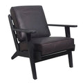Handcrafted Amber Accent Chair with Slatted Mango Wood, Buffalo Leather Cushions, and Angled Legs