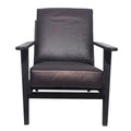 Handcrafted Amber Accent Chair with Slatted Mango Wood, Buffalo Leather Cushions, and Angled Legs