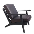 Handcrafted Amber Accent Chair with Slatted Mango Wood, Buffalo Leather Cushions, and Angled Legs